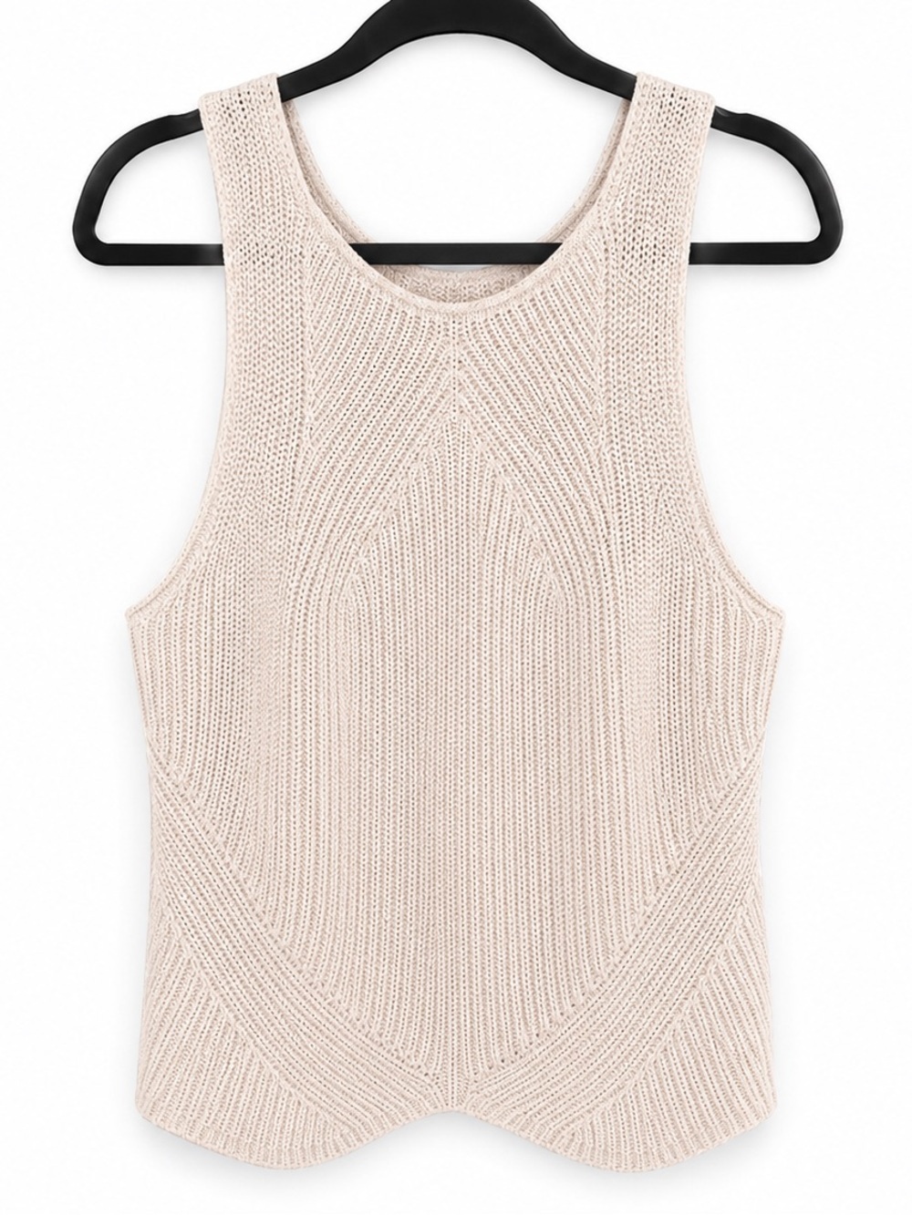Ribbed High Neck Curved Hem Sweater Tank
